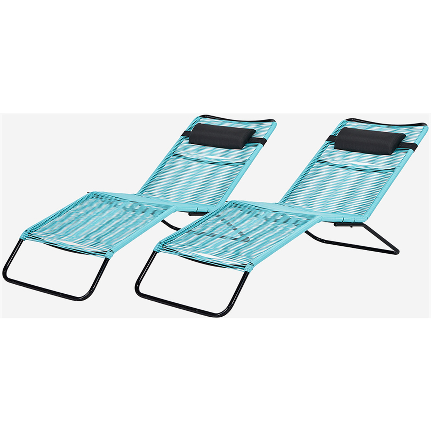 Set Of 2 Rio Pu Rattan Sun Loungers - Blue