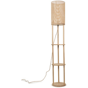 Elsa Natural Wooden 3 Tier Floor Lamp with Bamboo Shade