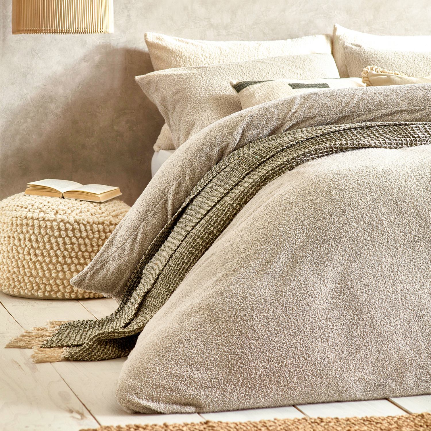 Boucle Textured Duvet Cover Set - Greige Double