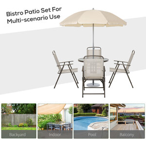 Beige Outsunny Garden Textilene Chairs Plus Table and Parasol Bistro Set shot 5286646