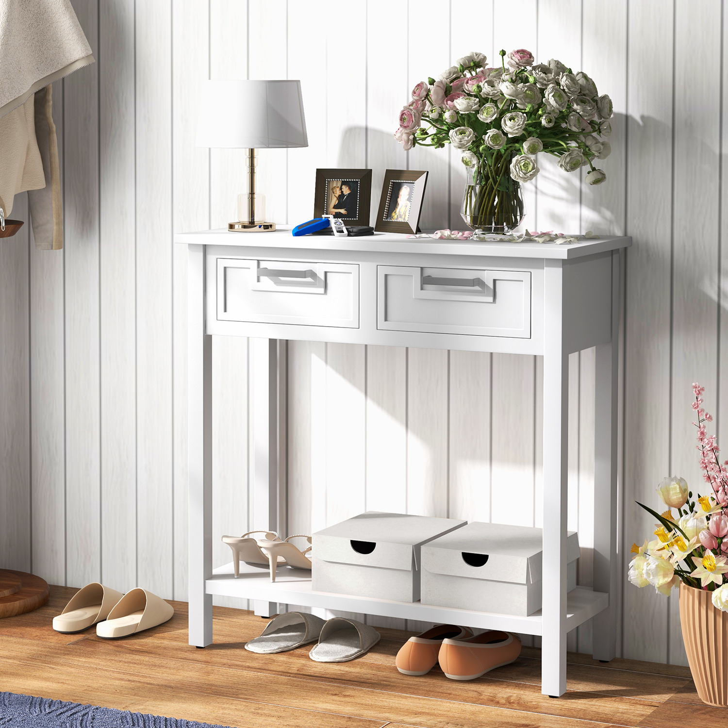 Narrow Console Table Accent Sofa Table - White