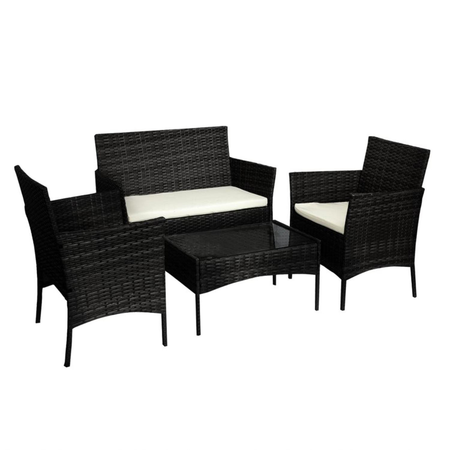 Alivio 4 Piece Rattan Sofa Set Patio Furniture With Coffee Table - Black