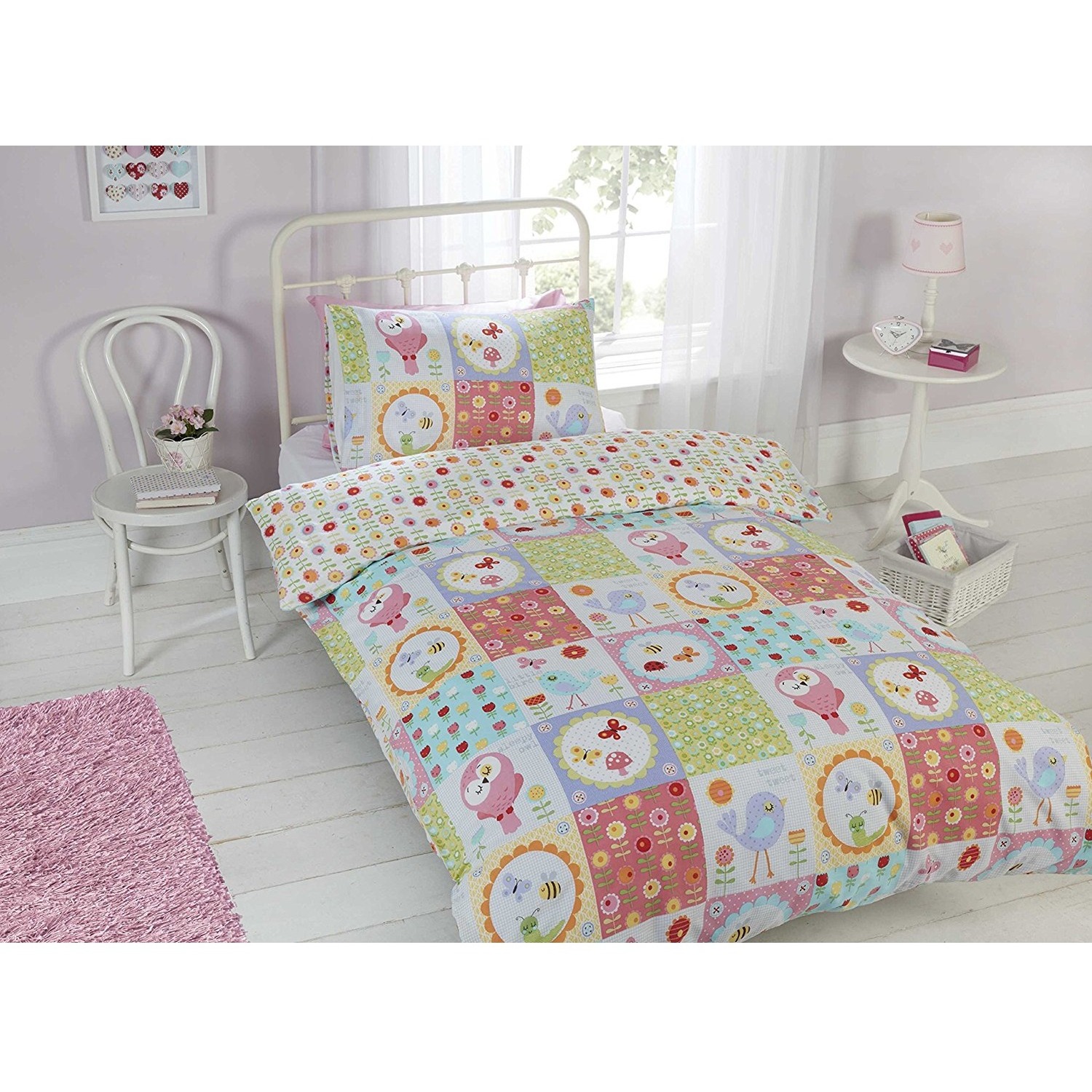 Birdie Patchwork Polycotton Duvet Set With Pillowcase - Multicolor Double