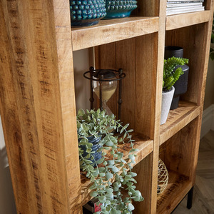 Natural / Tall Home Source Stockton Mango Wood 8 Shelf Bookcase shot 6078312