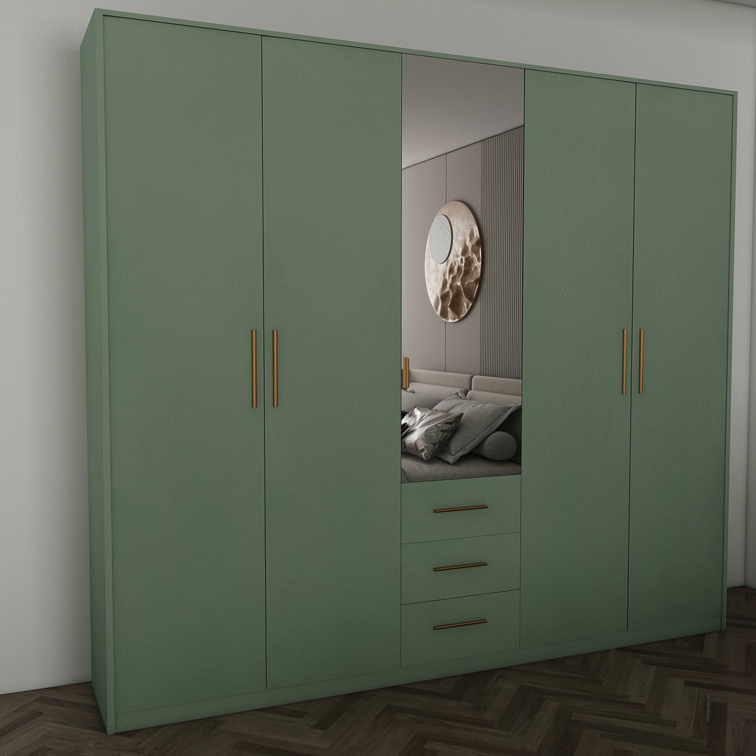 Green 5 Door 3 Drawer Wardrobe - Green