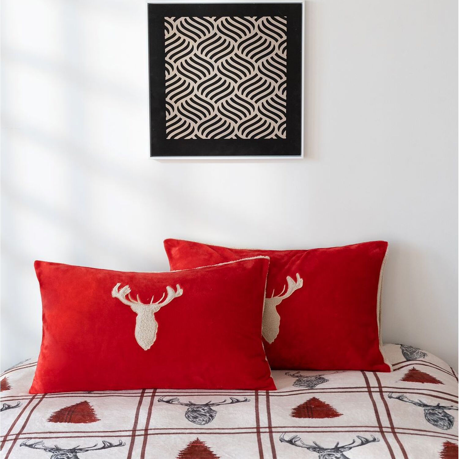 Stag Teddy Fleece Duvet Cover Set - Red King