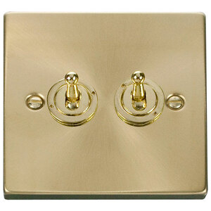 Satin  Brushed Brass 2 Gang 2 Way 10AX Toggle Light Switch