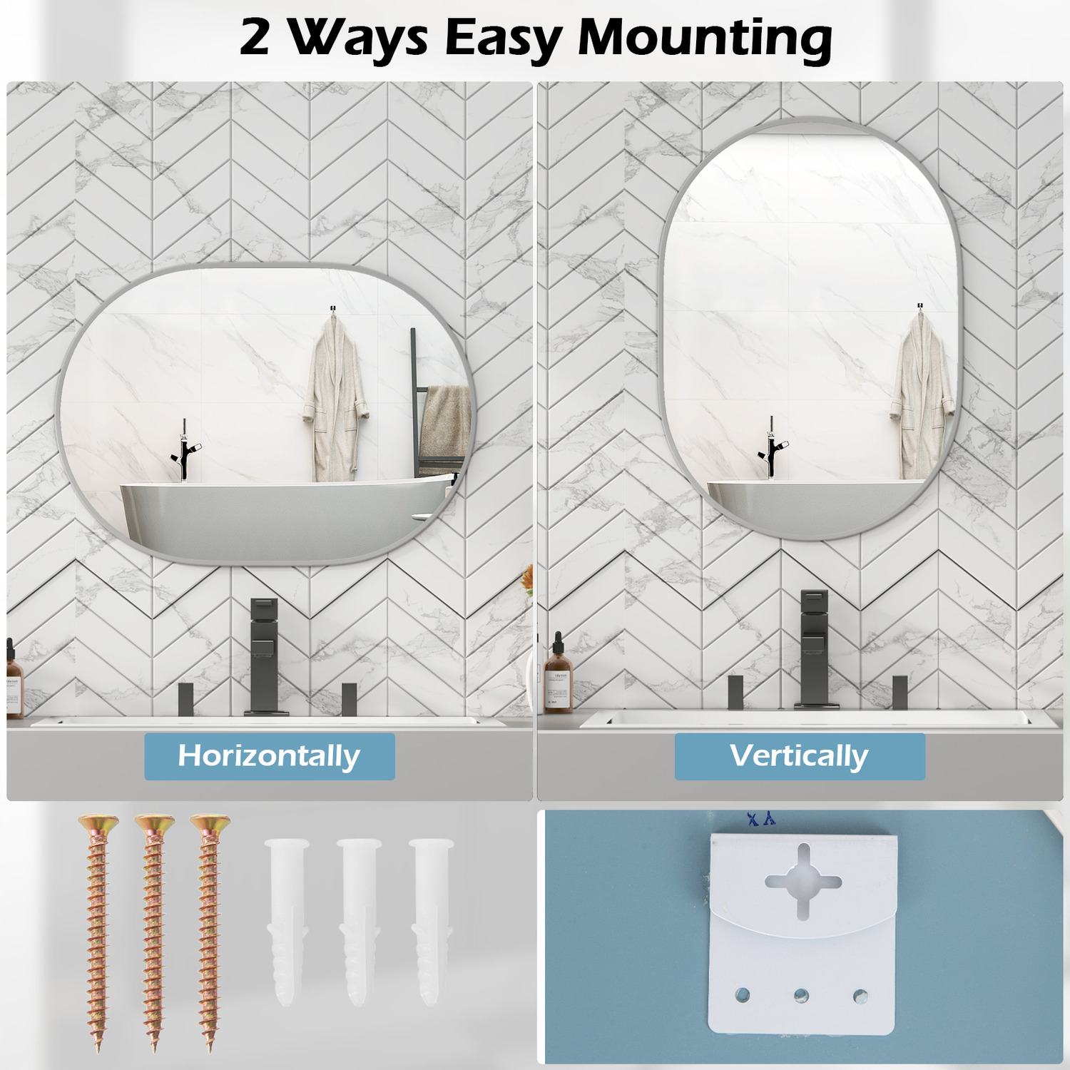 Runway Oval Bathroom Mirror - White