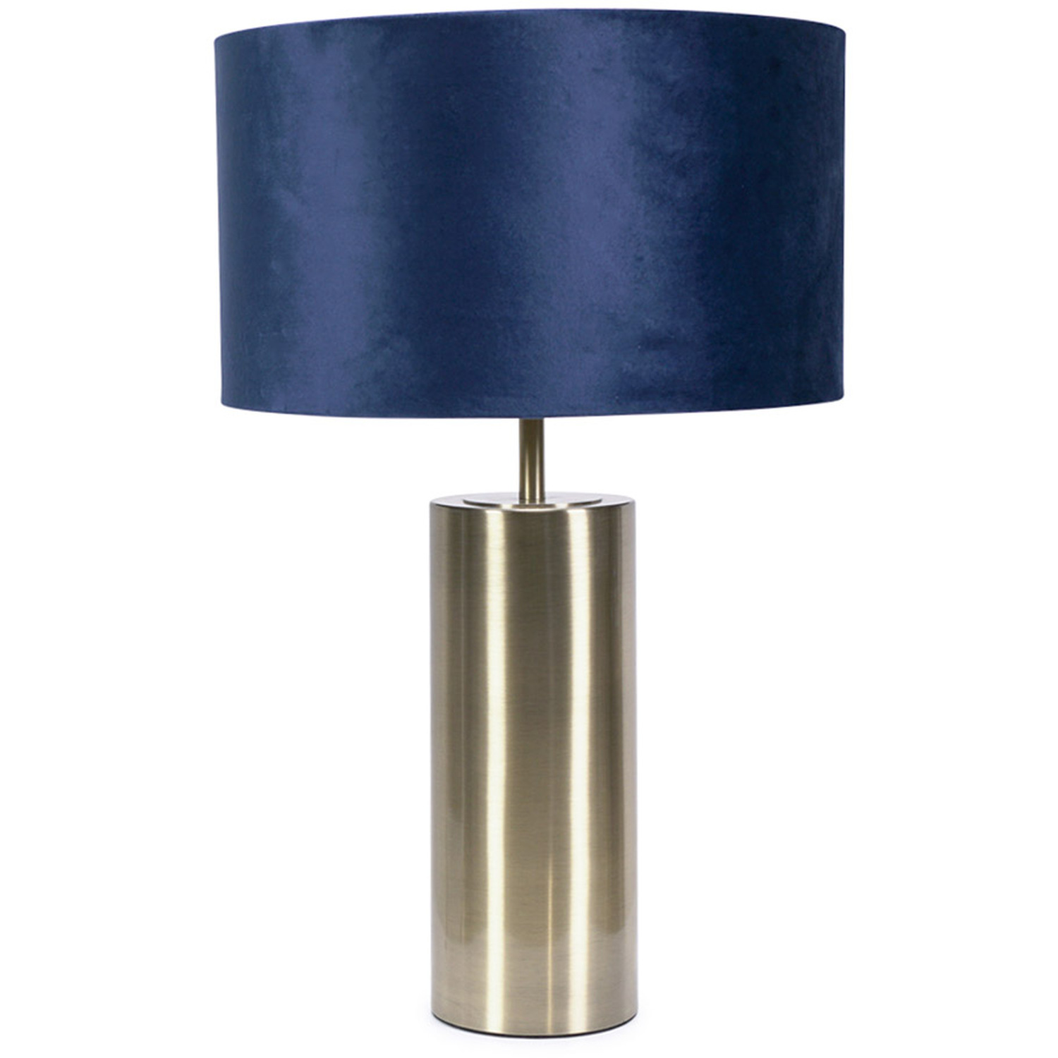 Lexy Velvet Drum Shade with Antique Brass Dimmable Touch Table Lamp with Bulb - Navy