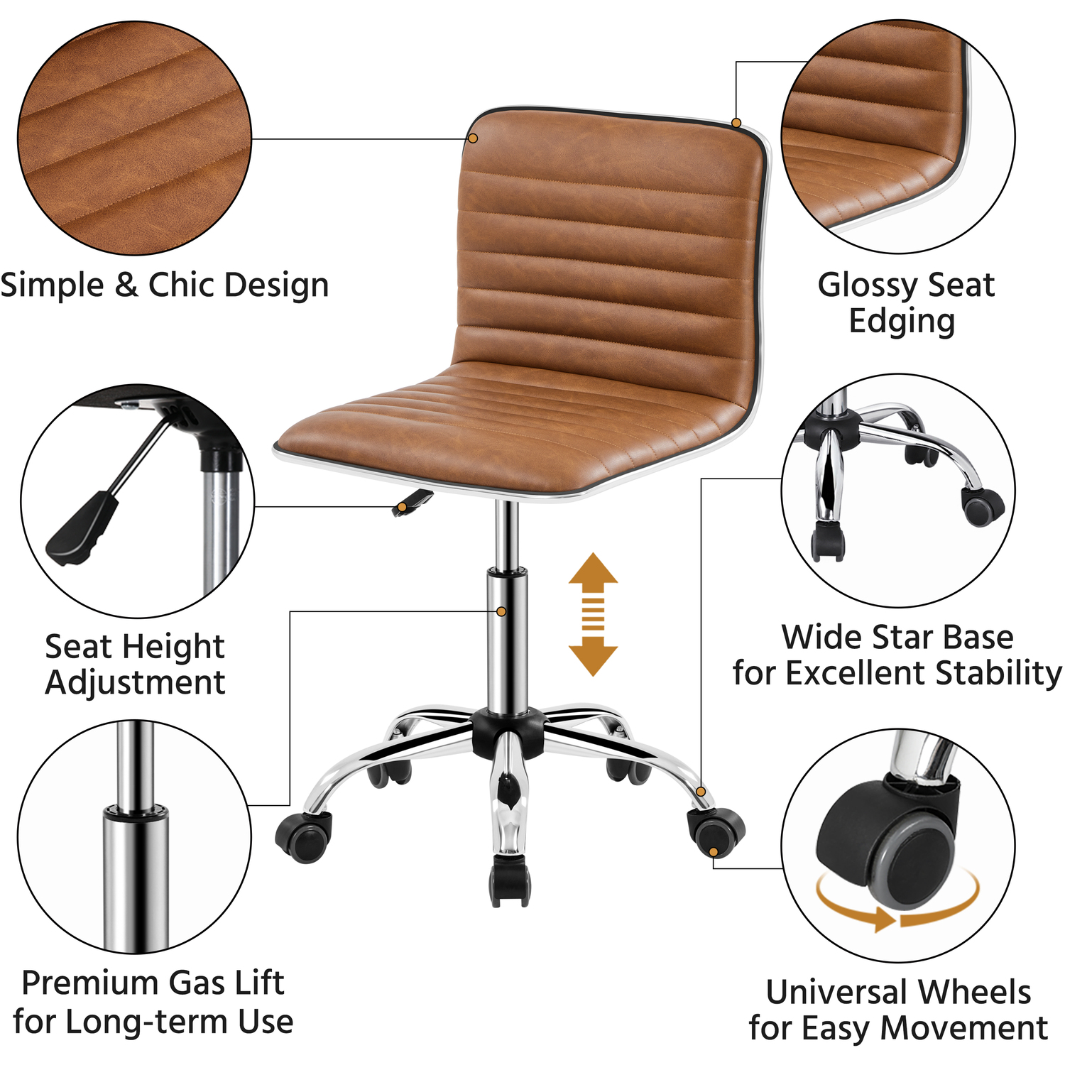 Low Back Armless Office Chair - Retro Brown
