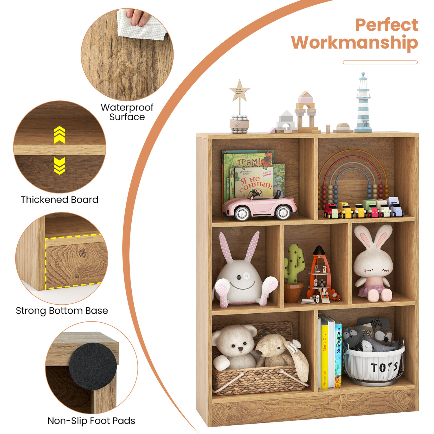 7-cube Bookshelf Storage Organizer - Natural