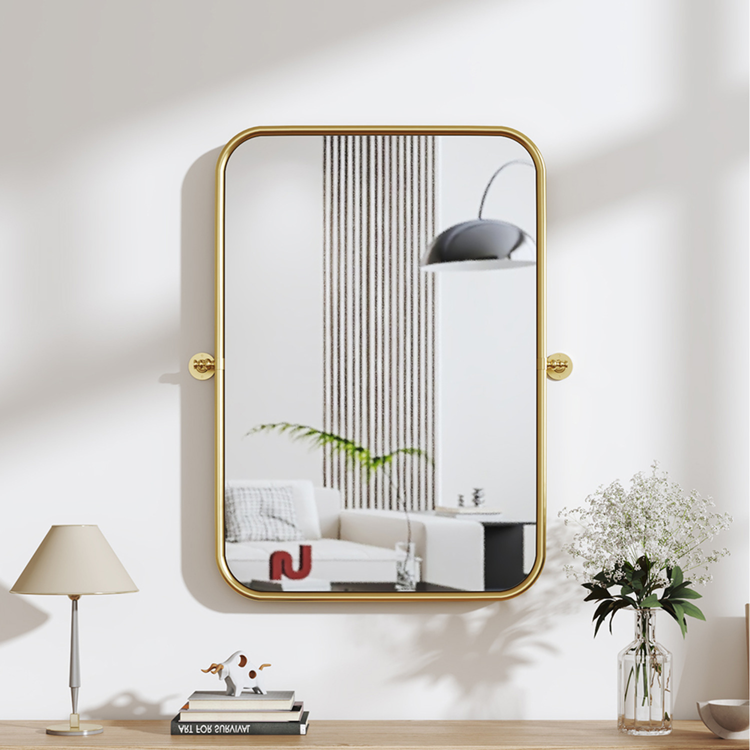 Rectangular Wall-mounted Decorative Metal Mirror - Gold