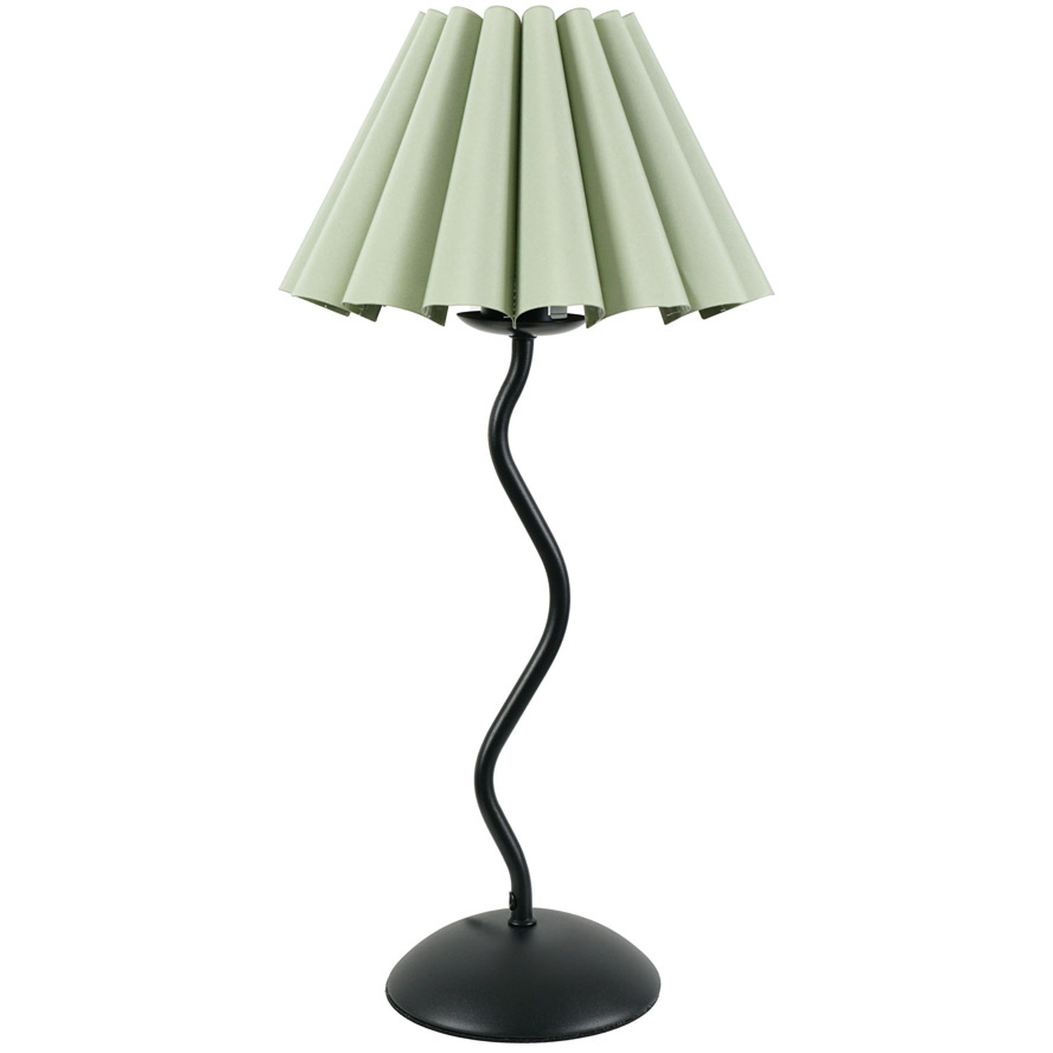 Wiggle Black Metal Single Stem Table Lamp with Scallop Tapered Lamp Shade - Sage Green / Bulb Included