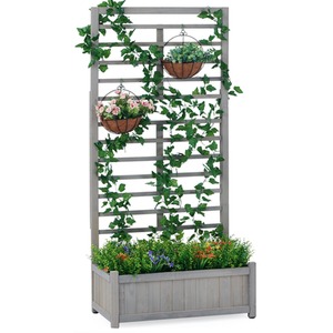 Raised Wooden Planter with Climbing Trellis