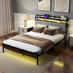 King Size Platform Bed Frame with LED Light