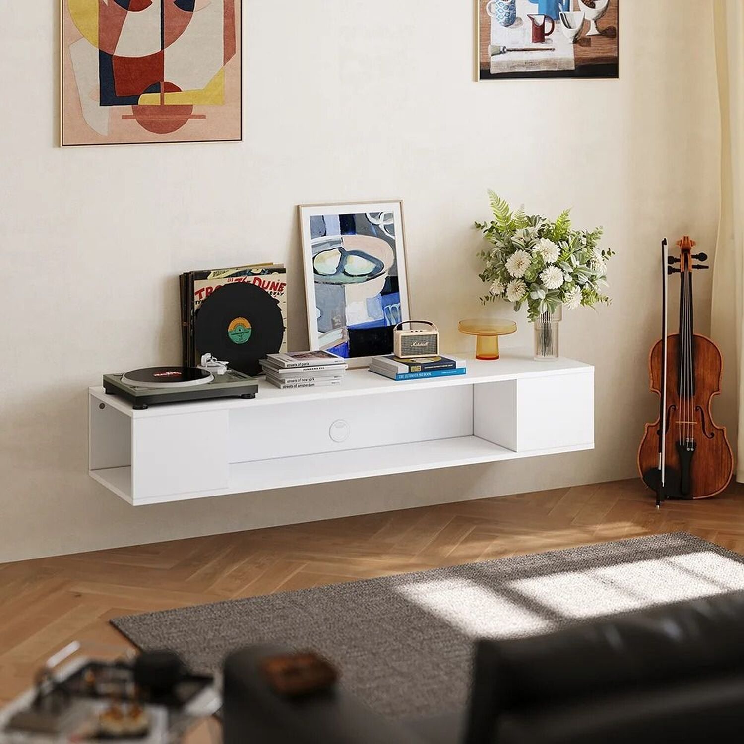 135cm Sideboard Tv Stan Easy Cable Access - White