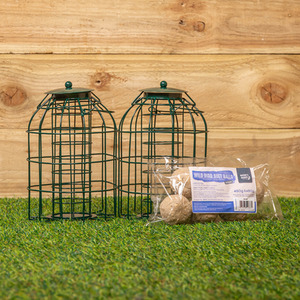 2 pack of Hanging Bird Fat Ball Feeder with 6 Suet Balls
