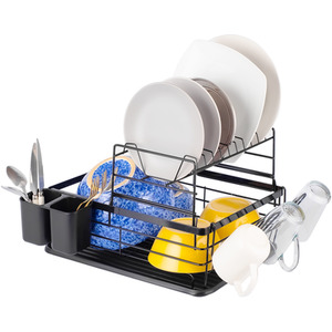 Dish Drainer Drying Rack 2 Tier With Removable Cutlery Holder- Black