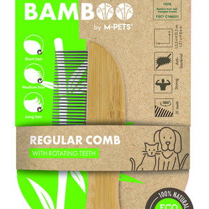 MPets Bamboo Regular Comb with 31 Rotating Teeth