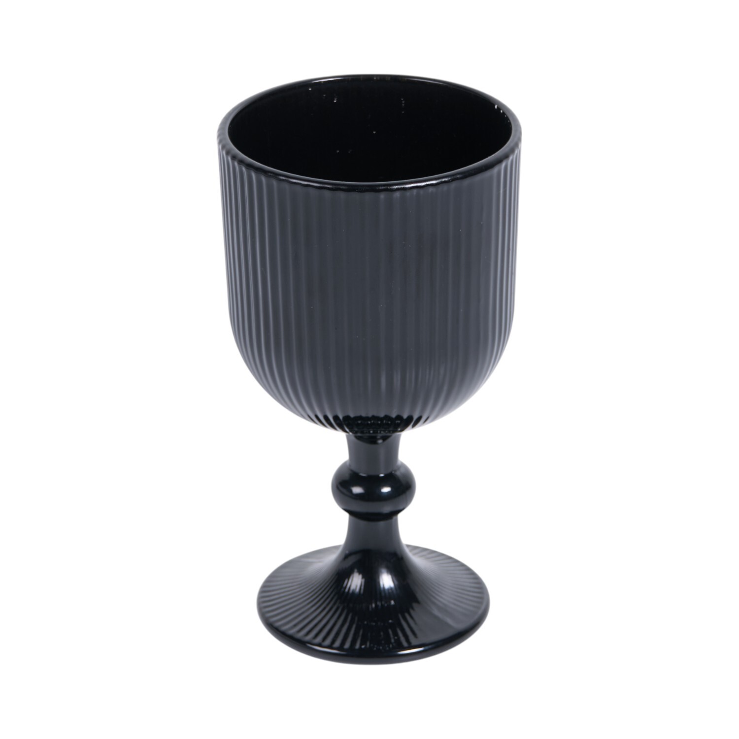 Black Ribbed Wine Glass - Black