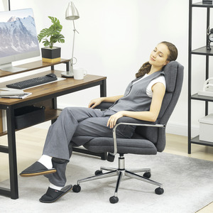 HOMCOM Linen Fabric Office Desk Chair with Tilt Function Grey
