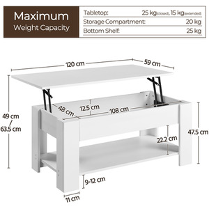 White Yaheetech Lift Top Coffee Table with Hidden Storage shot 9915445