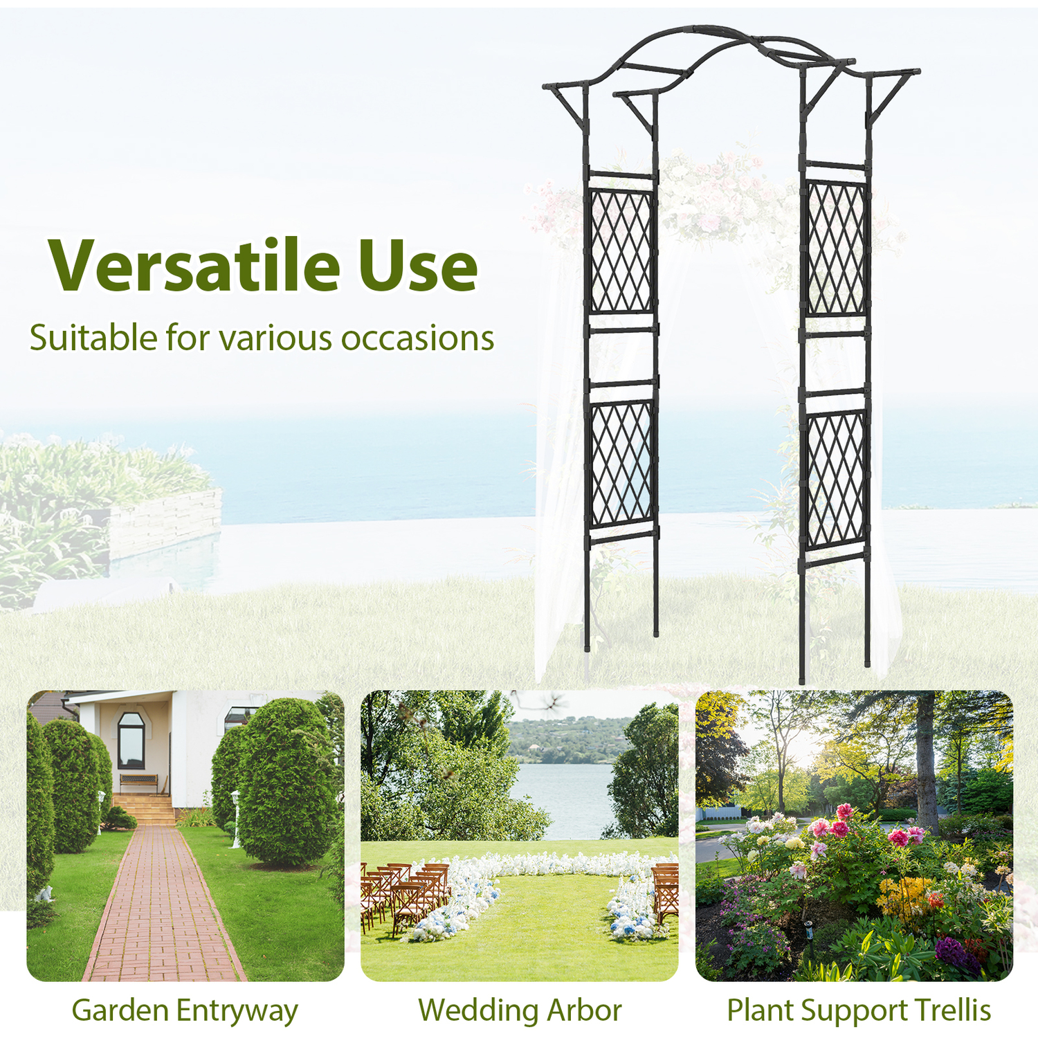 170 X 210 Cm Garden Arch Trellis - Black