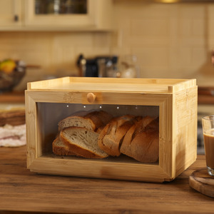 Natural Bamboo Rectangular Bread Bin With Shelf