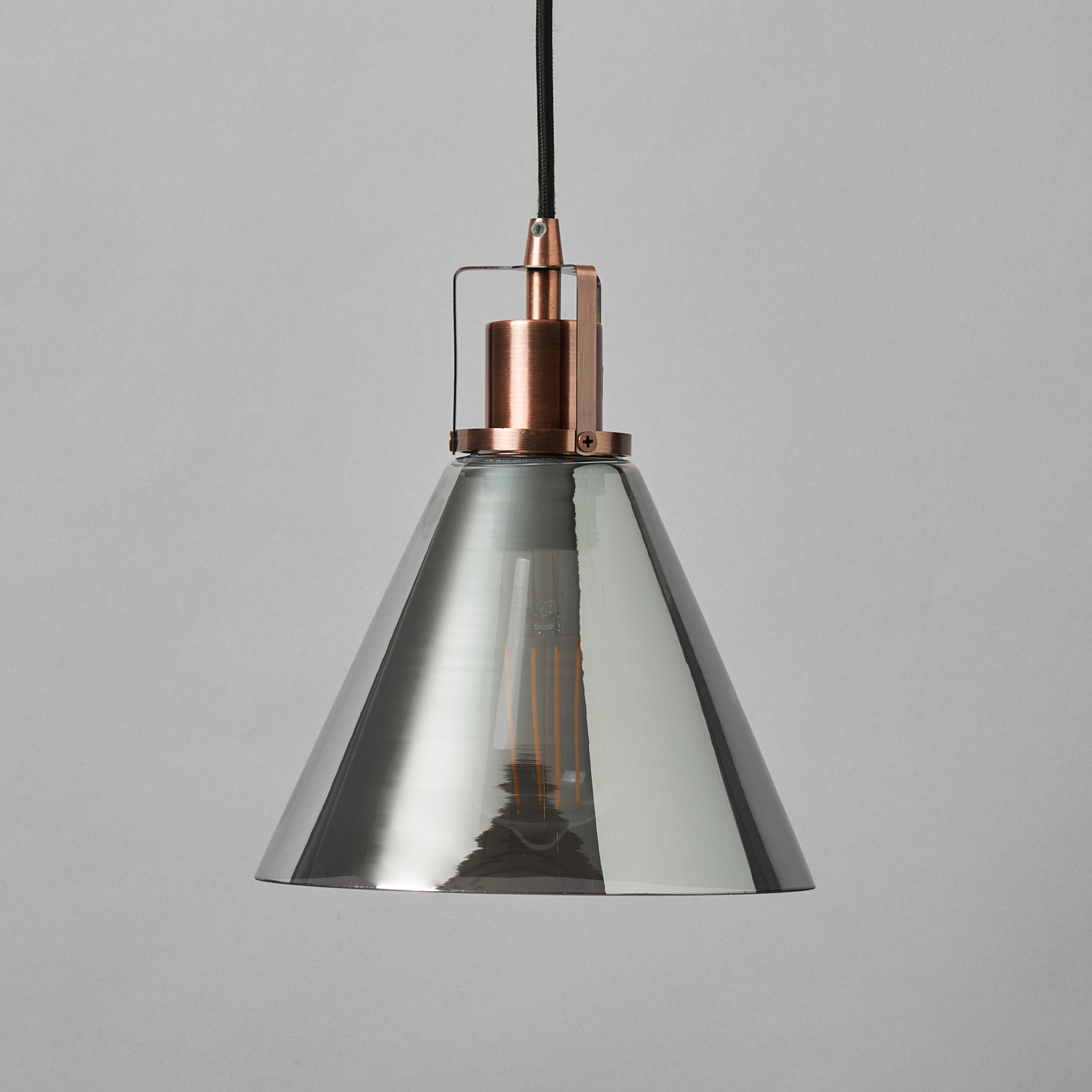 Clara Pendant Ceiling Light With Smoke Shade - Copper