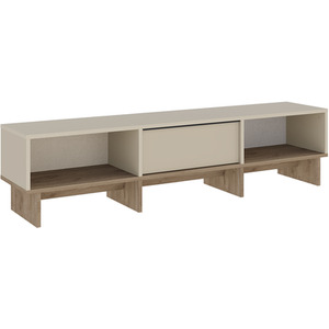 TV Stand 2 Soft-Close Doors Wall-Mount Sandstone, Natural Oak