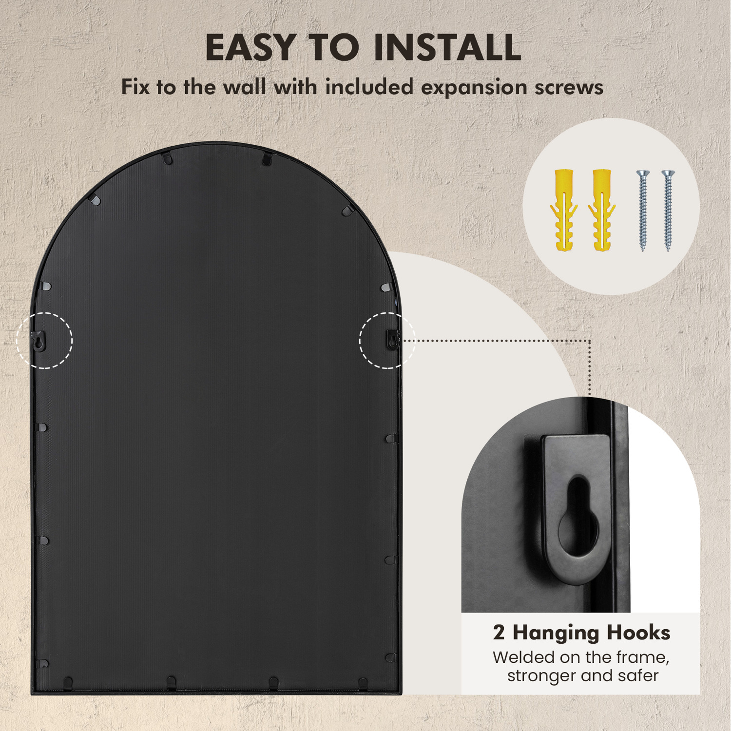 Arched Window Pane Mirror - Black