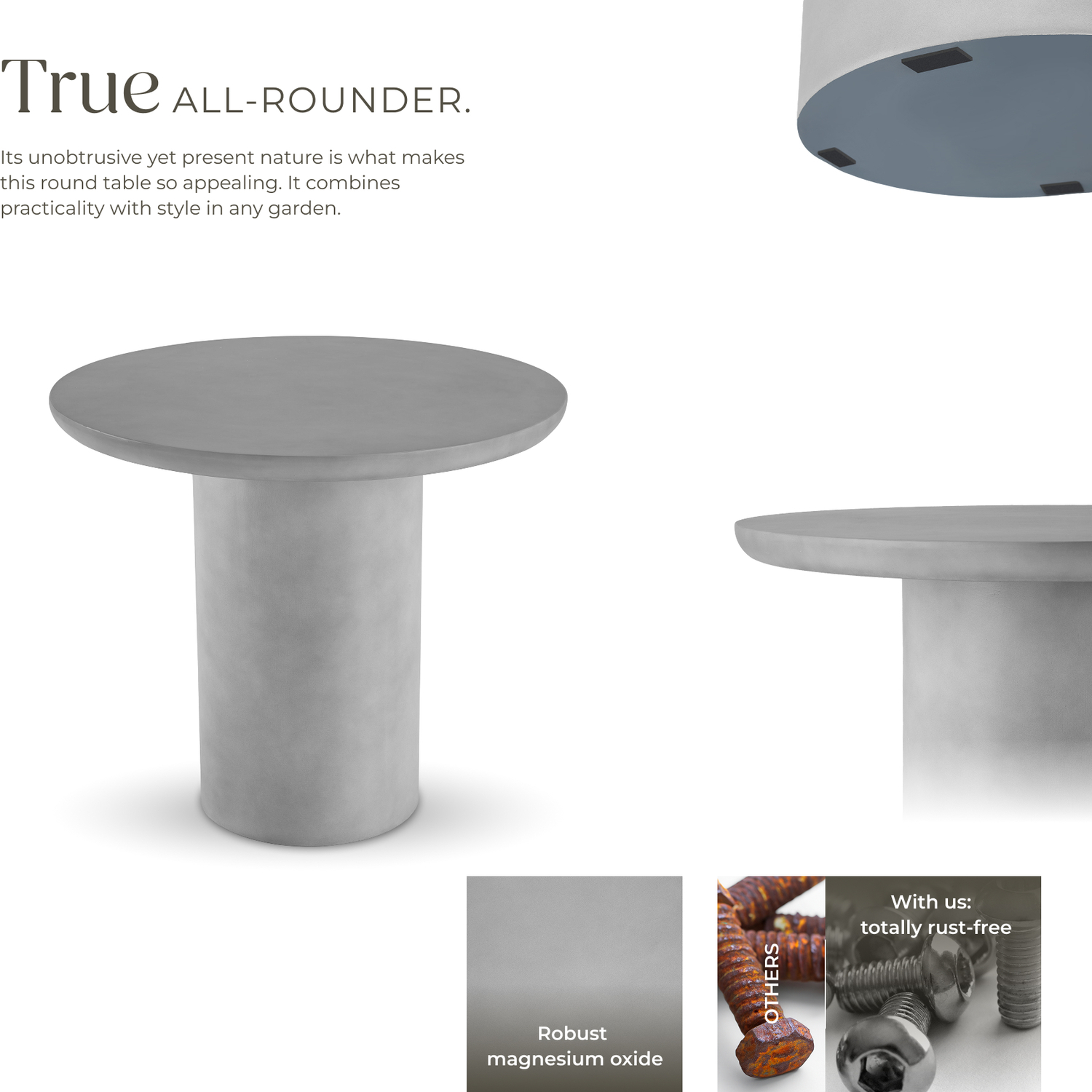 Round Garden Table Talmi In Stone Grey Minimalist Design And Weather Safe - Concrete Gray