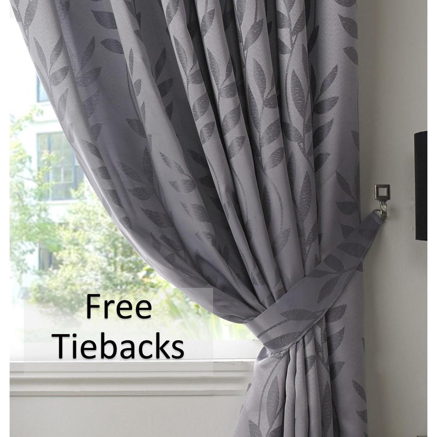 Faux Silk Dupion Leaf Jacquard Ring Top Curtains - Silver 229cm 168cm