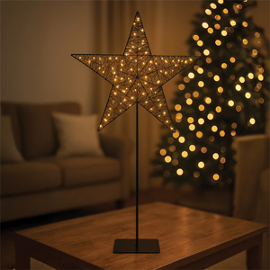 Xmas Haus 41X66cm 100Warm White Black Star On Stand 5M Lead Outdoor
