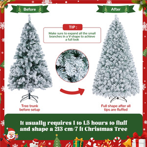 Green & White / 121cm Yaheetech Pre-lit Flocked Artificial Christmas Fir Tree shot 11185145