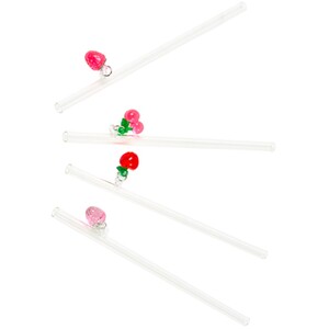 Pack of 4 Glass Straws with Fruit Pendants