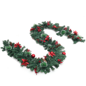 Festive Green and Red Christmas Garland with Poinsettia