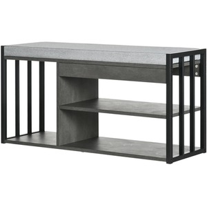 Shoe Storage Bench With Cushioned Seat and Storage Shelves