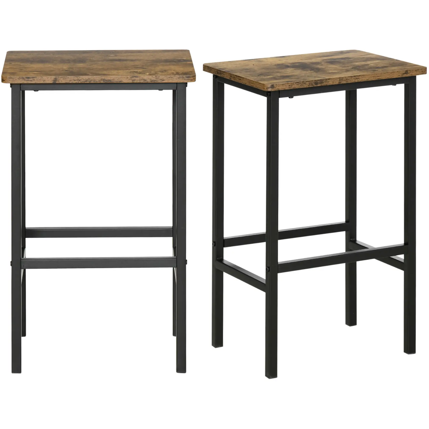 Set Of 2 Kitchen Counter Height Breakfast Bar Stools With Footrest Brown - Rustic Brown 65cm