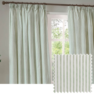 Hebden Striped Cotton Blackout Pencil Pleat Curtain Pair