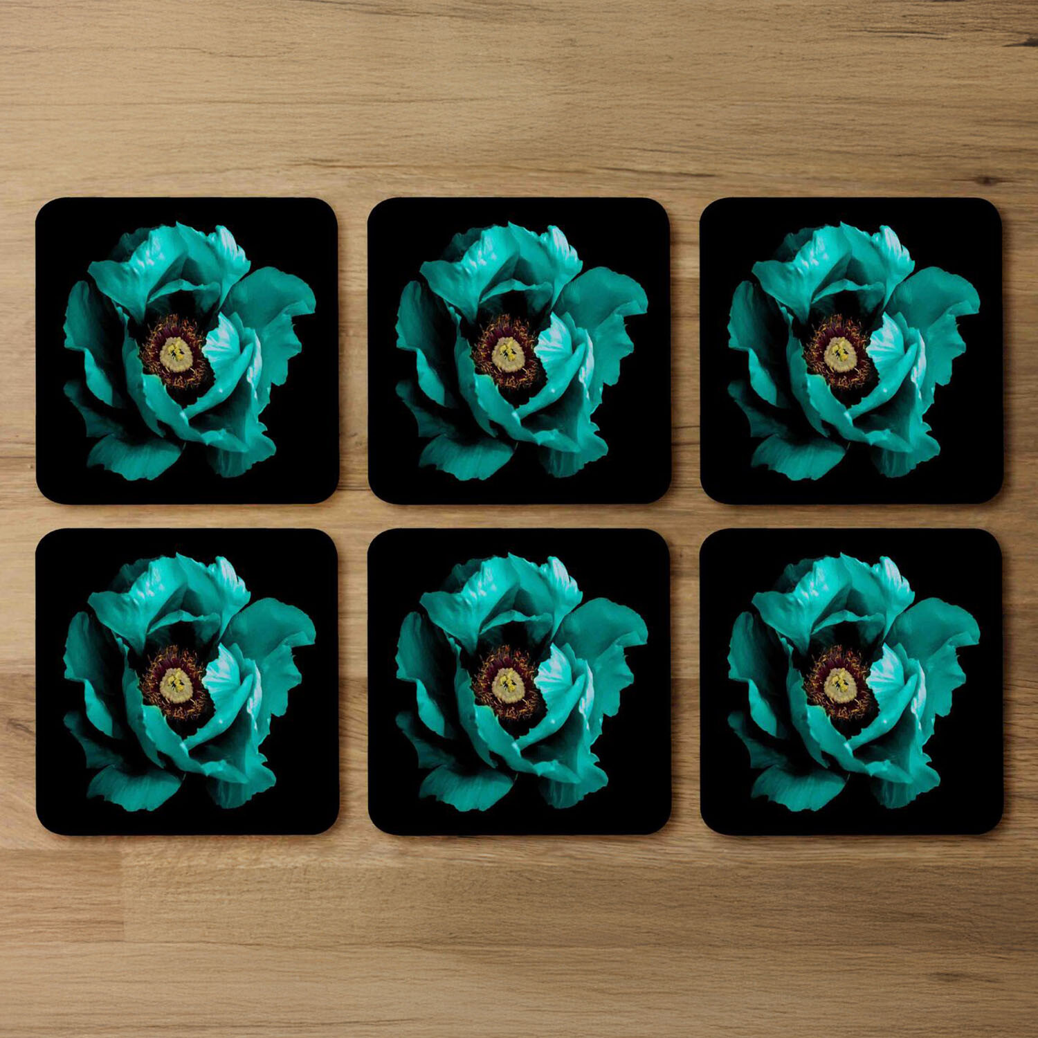 Cyan Peony Flower Coaster - Green