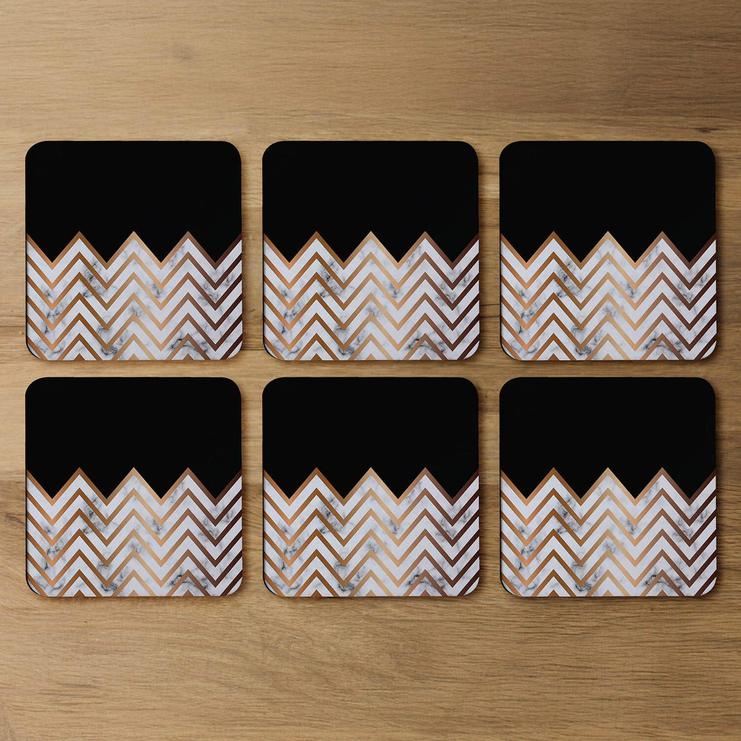 Marble Zig Zag Pattern Coaster - Gold