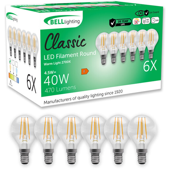 E14 Edison Screw Non Dimmable LED Golf Ball Filament Bulbs Warm White 4.5 W