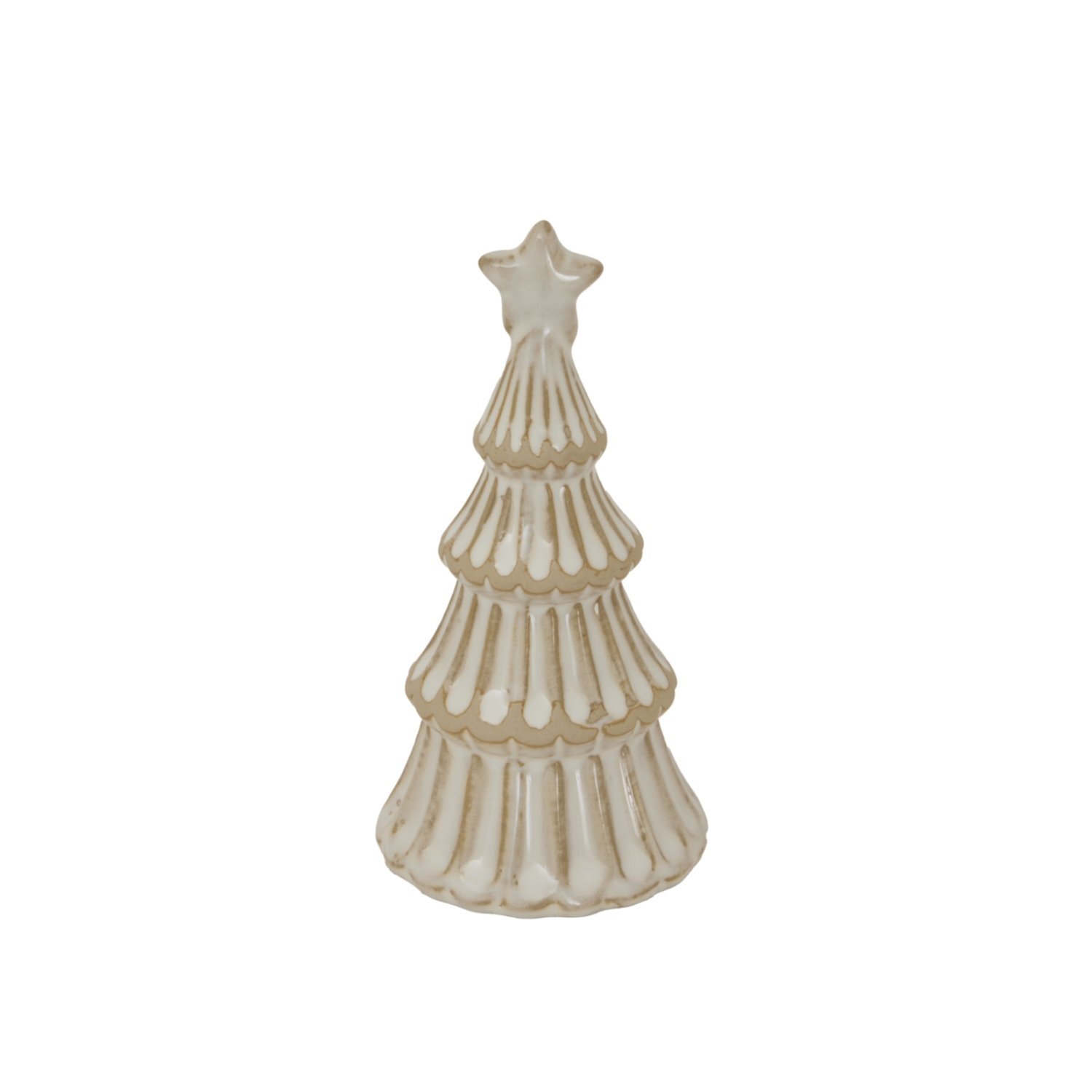 Alora Snowy Layered Ceramic Tree With Star Winter Decor - Brown