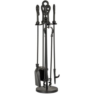 Black Crook Top Companion Set Elegant Industrial Fireplace Accessory