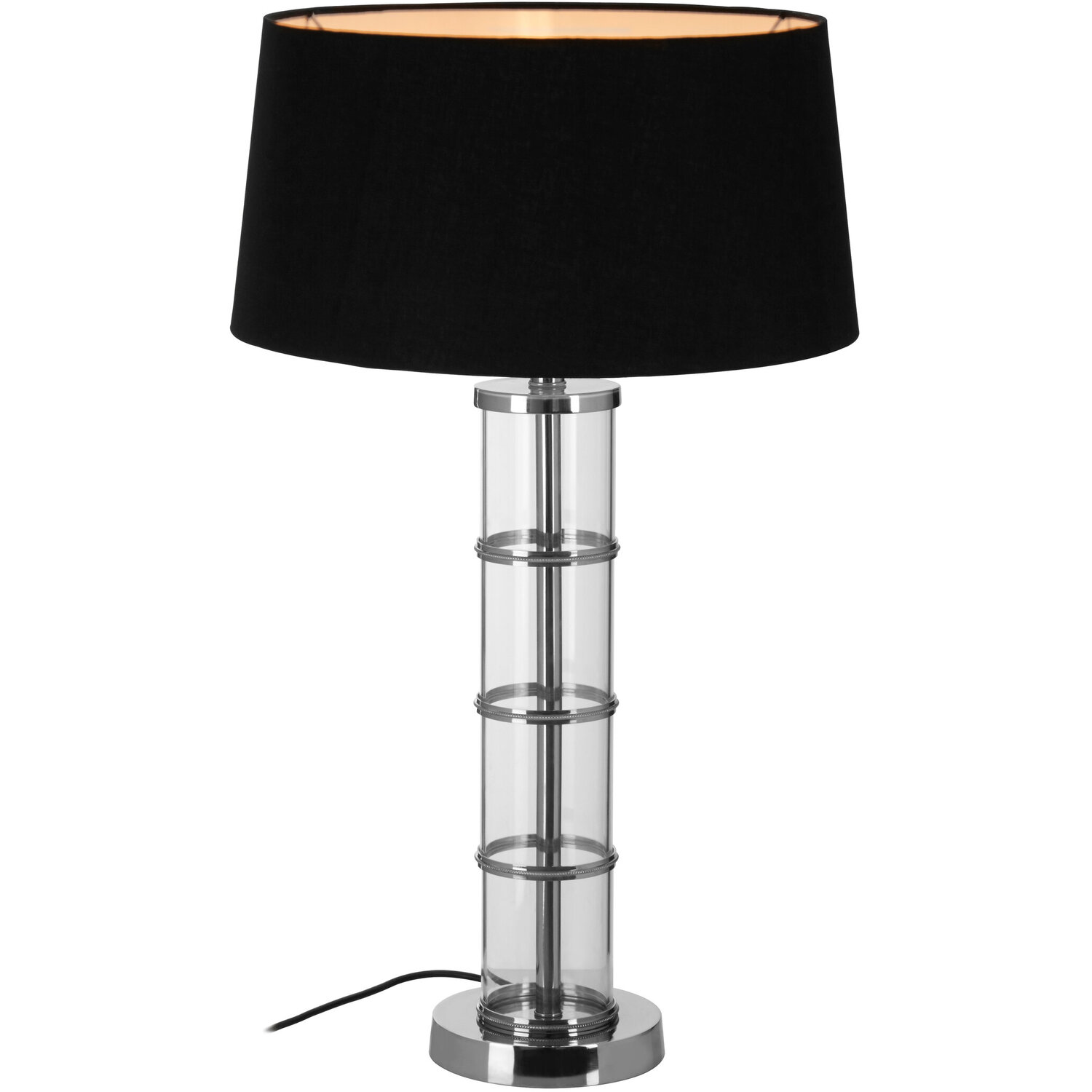 Camile Clear Table Lamp With Black Shade - Silver