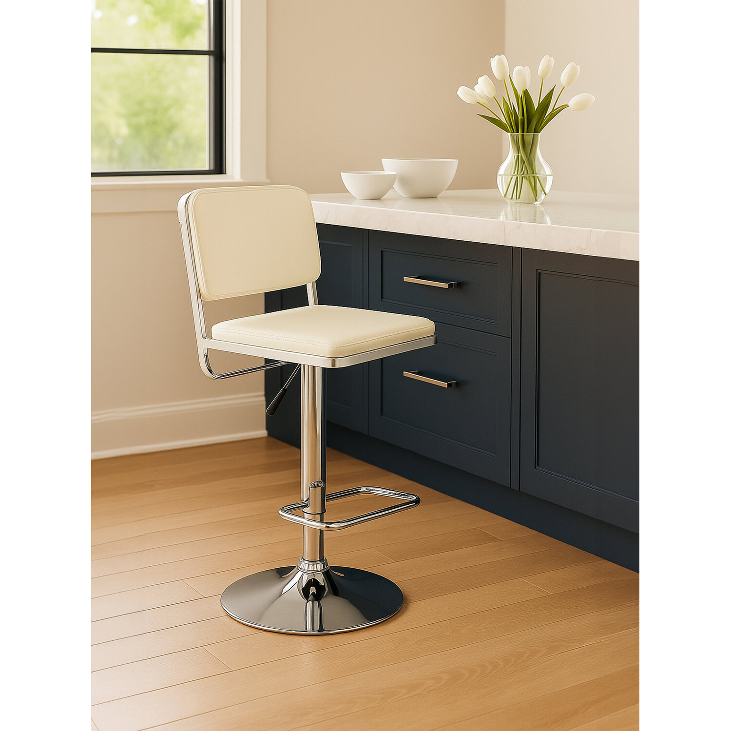 Stockholm White Seat And Chrome Base Bar Stool - White