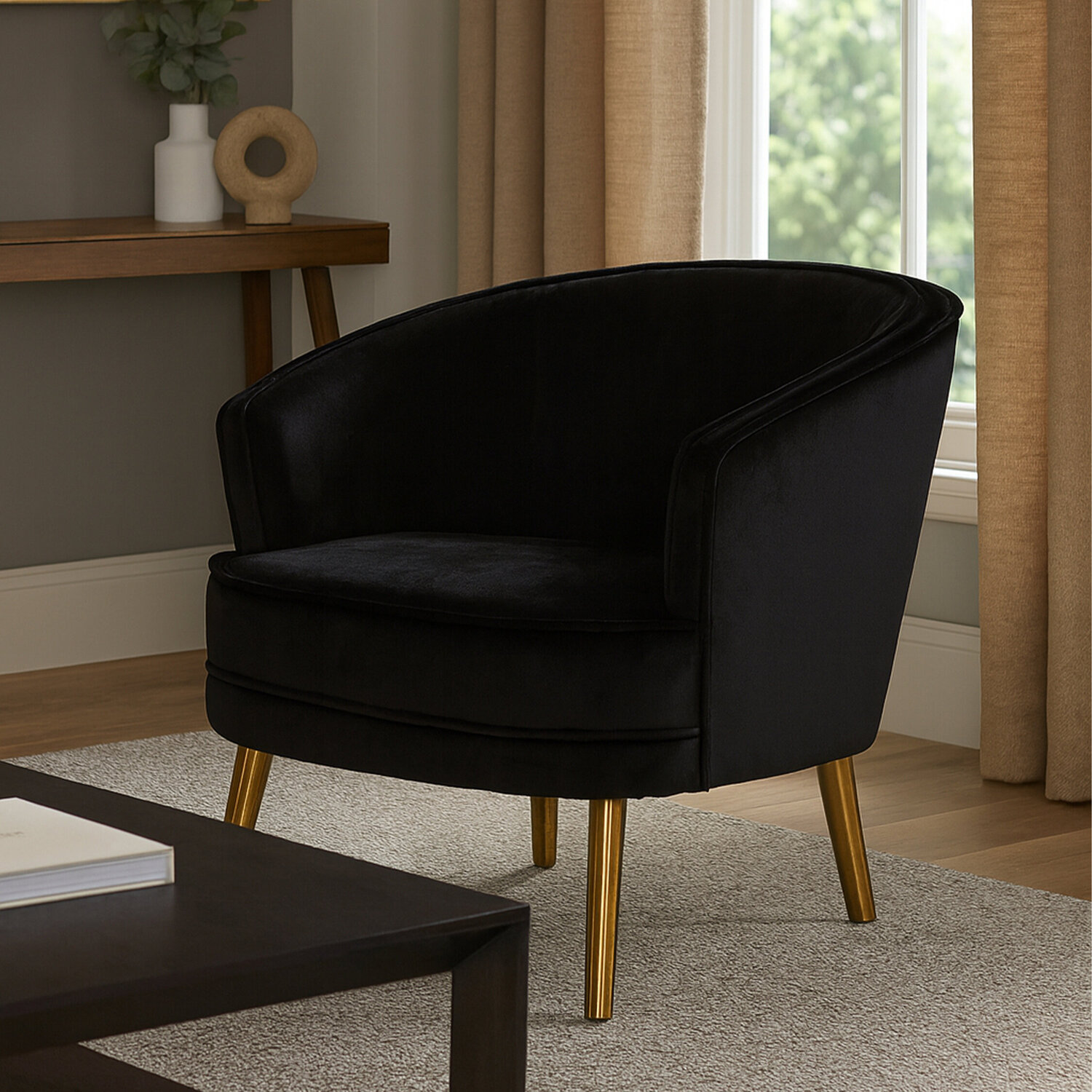 Louxor Black Velvet Round Chair - Black