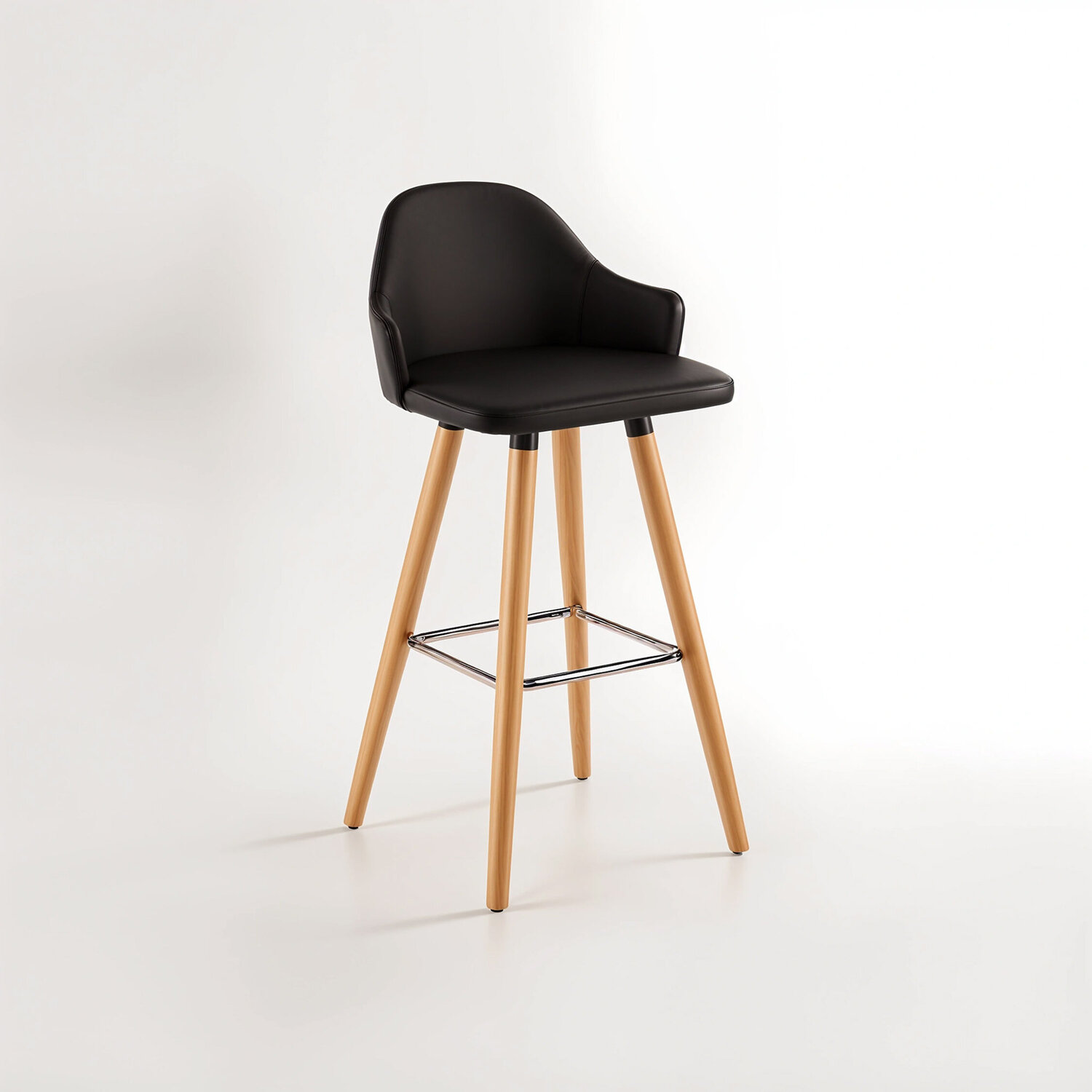 Stockholm Black Curved Backrest Bar Stool - Black