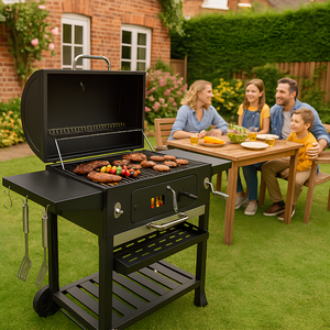 Outdoor Charcoal BBQ Grill Trolley Chimney Shelf